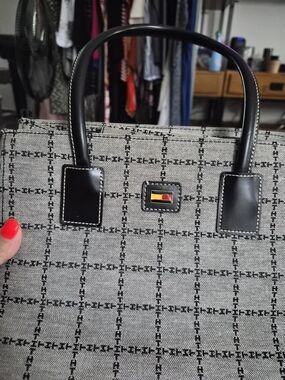 Tommy Hilfiger Gray & Black Check Tote with Red Interior
